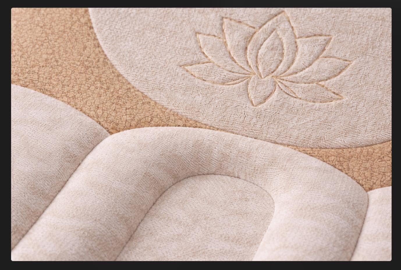 Close-up of the woven cotton-linen cover and quilted contour seams